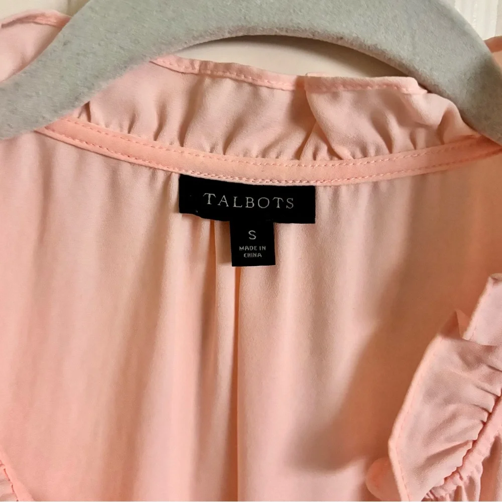 Talbots Soft Pink Ruffled Neck Popover Blouse - Picture 3 of 6